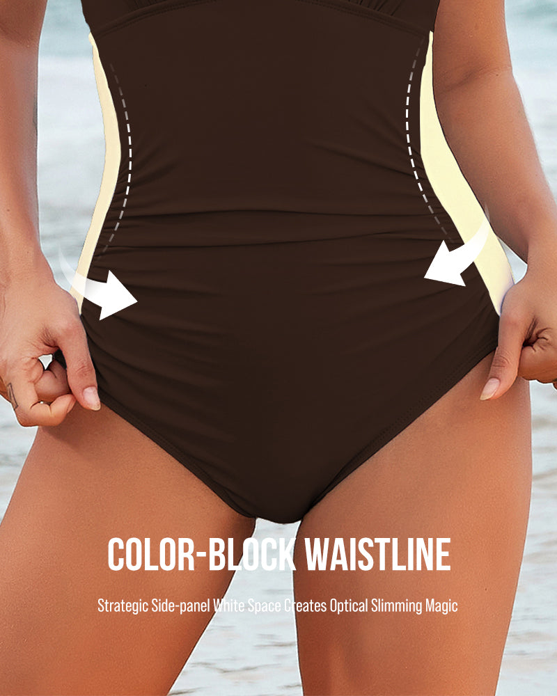 Full Coverage Retro Color Block Swimwear